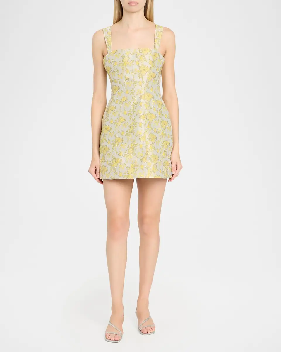 Simkhai Lydia Square-Neck Floral Jacquard Mini Dress | Thumbnail 2