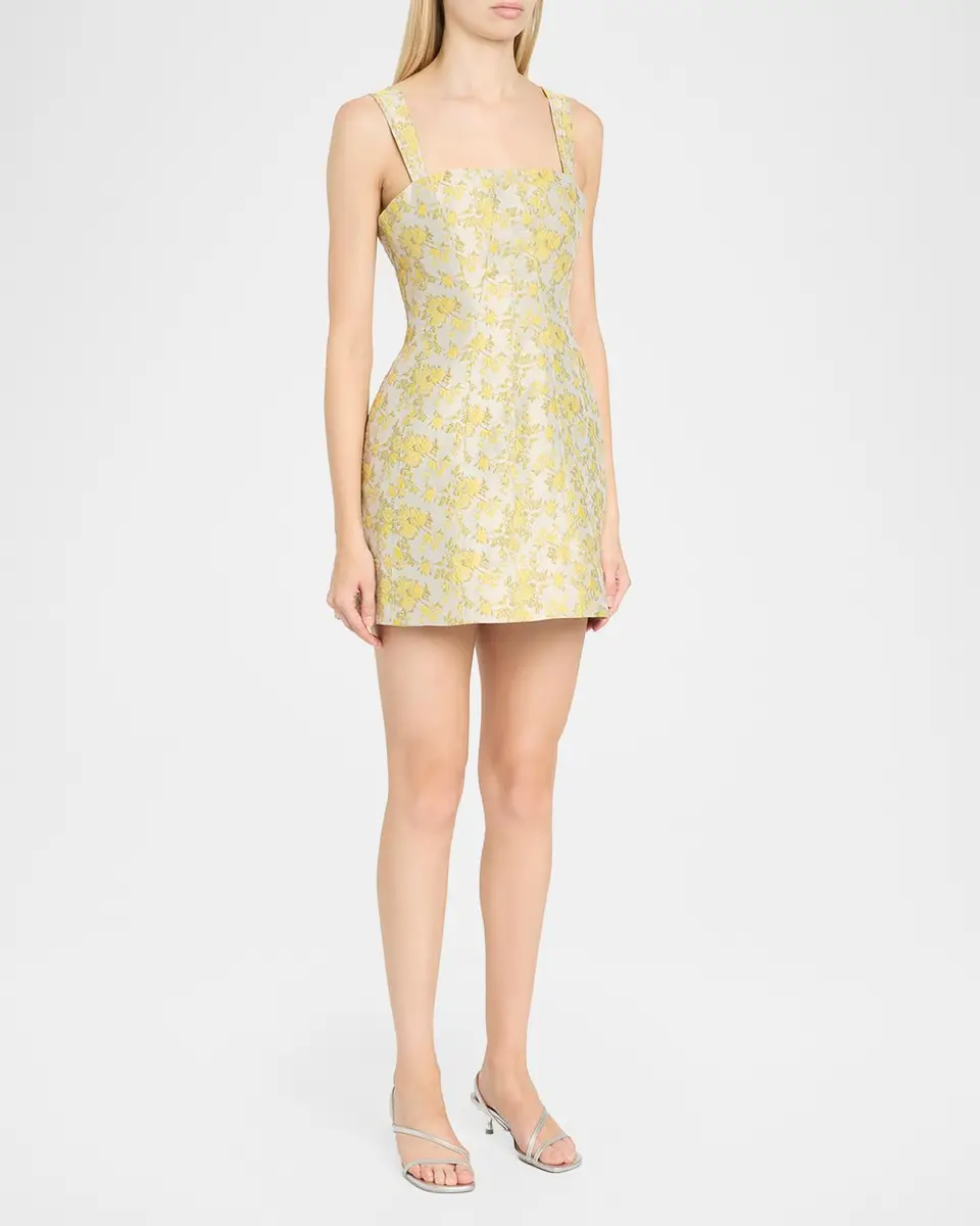 Simkhai Lydia Square-Neck Floral Jacquard Mini Dress | Thumbnail 4