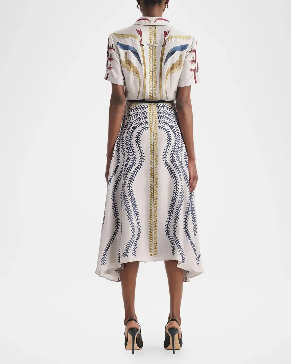Altuzarra Kiera Short-Sleeve Printed Silk Belted Midi Shirtdress | Thumbnail 3