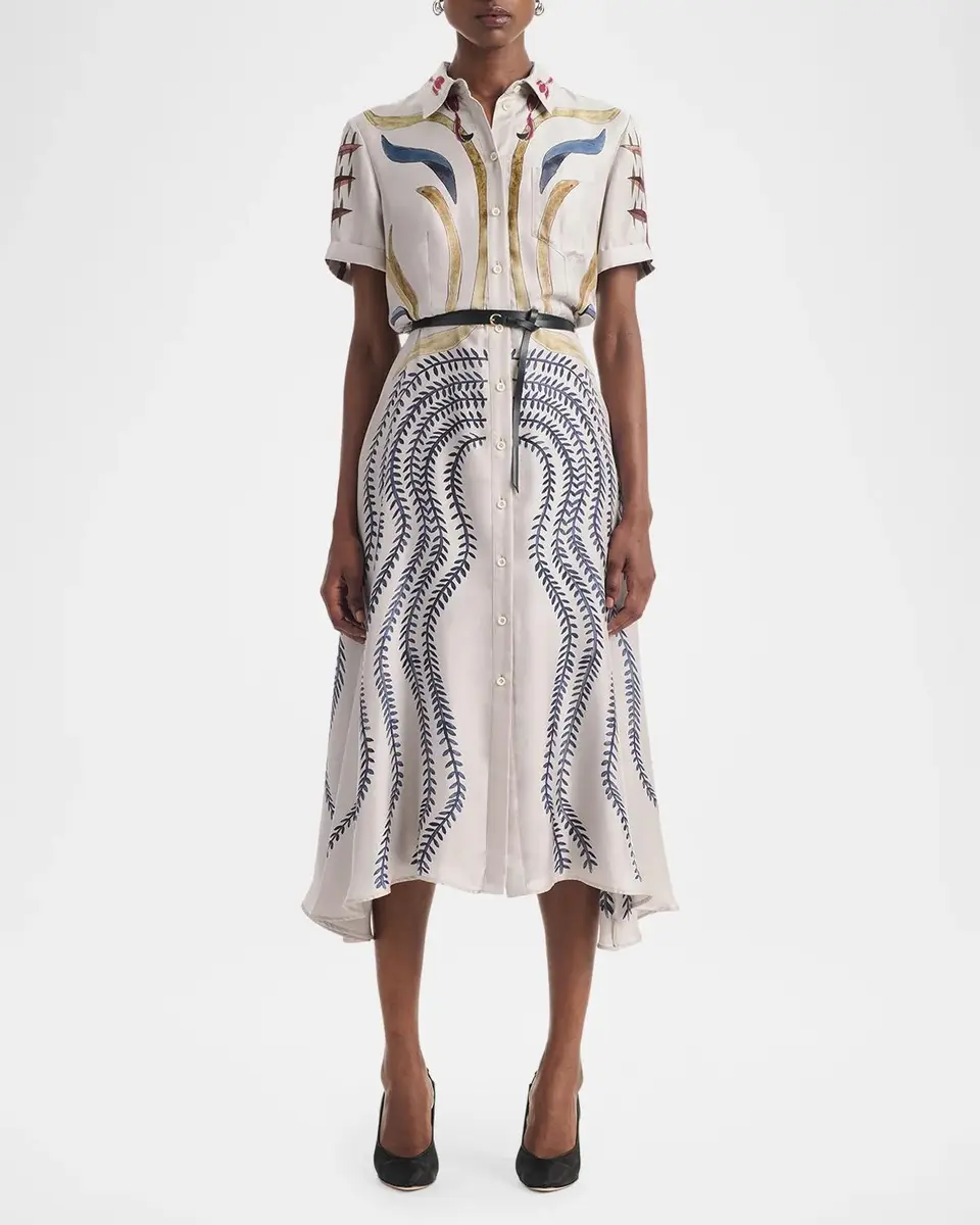Altuzarra Kiera Short-Sleeve Printed Silk Belted Midi Shirtdress | Thumbnail 4
