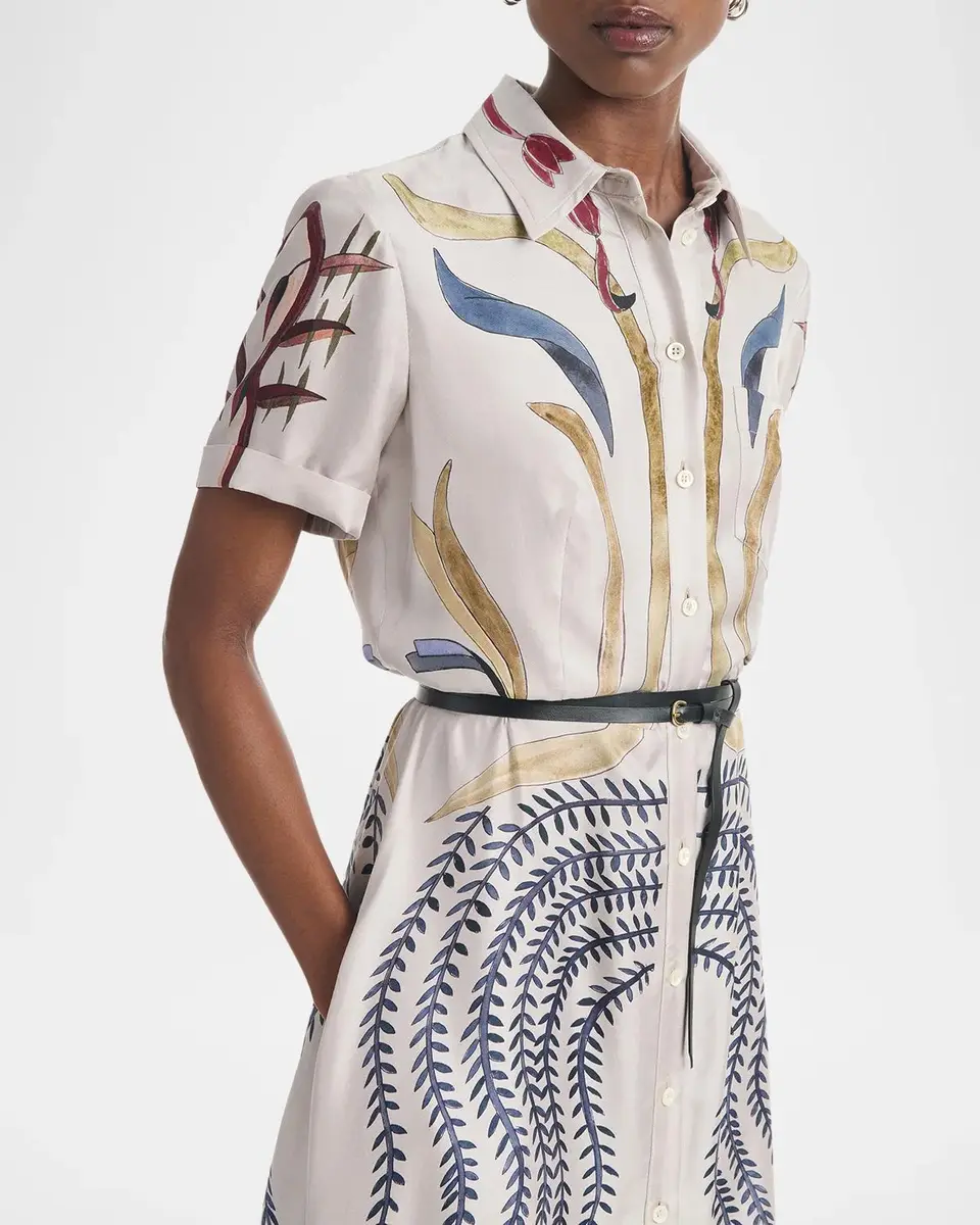 Altuzarra Kiera Short-Sleeve Printed Silk Belted Midi Shirtdress | Thumbnail 5