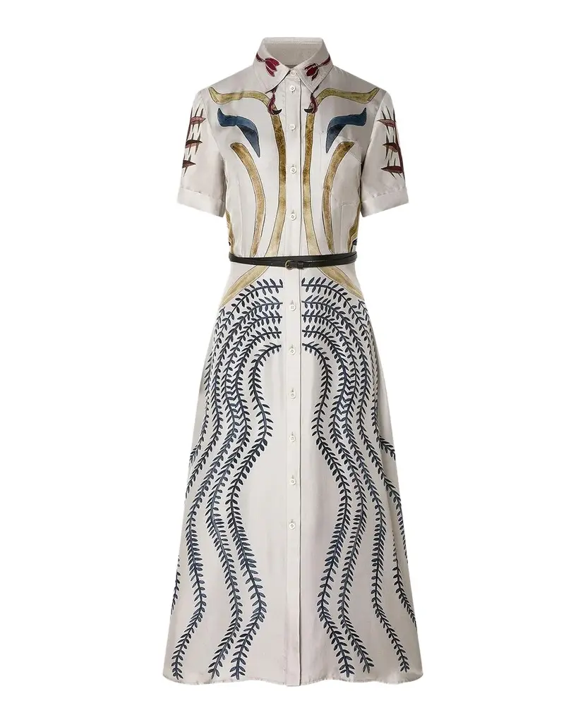 Altuzarra Kiera Short-Sleeve Printed Silk Belted Midi Shirtdress
