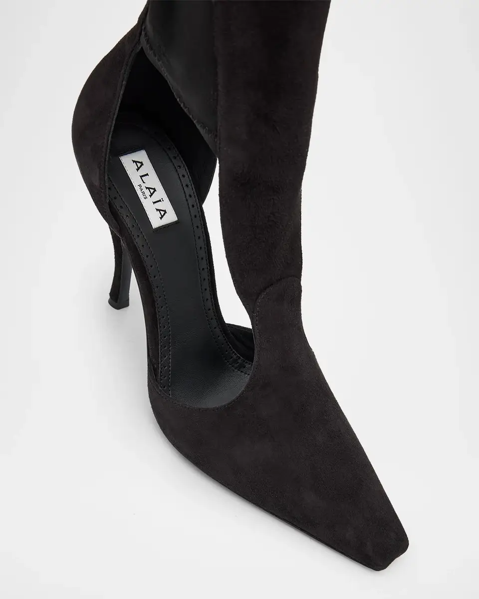 Alaïa 100mm Court Cutout Suede Knee-High Boots | Thumbnail 4 Alaïa 100mm Court Cutout Suede Knee-High Boots | Thumbnail 4
