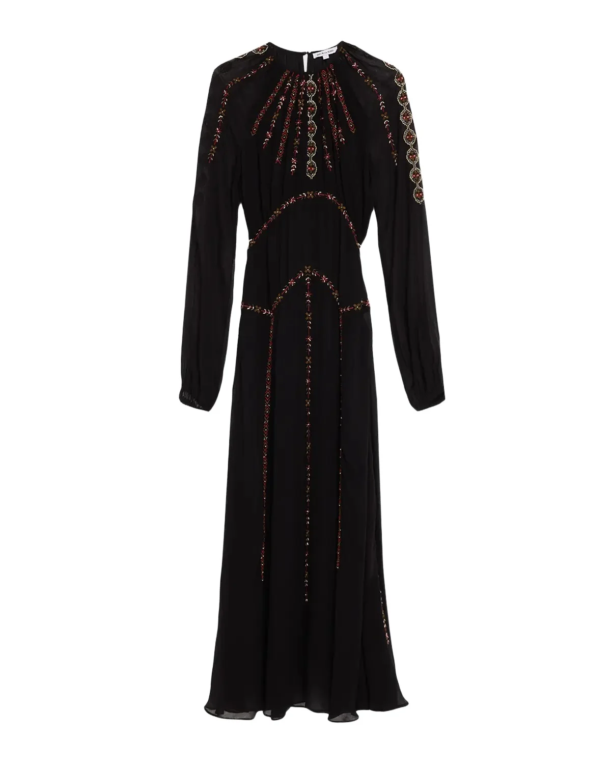 Sylvette Embroidered Blouson-Sleeve Maxi Dress