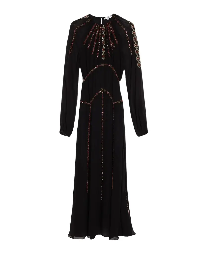 Veronica Beard Sylvette Embroidered Blouson-Sleeve Maxi Dress