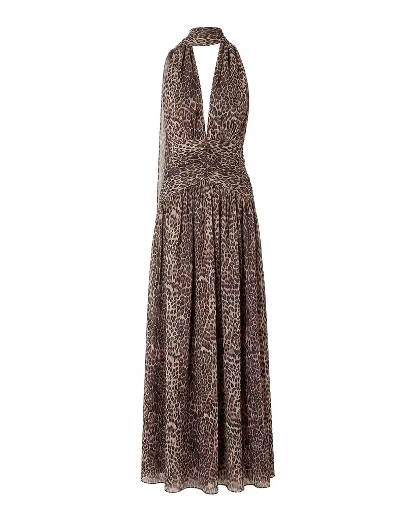 Arella Plunging Leopard-Print Maxi Dress