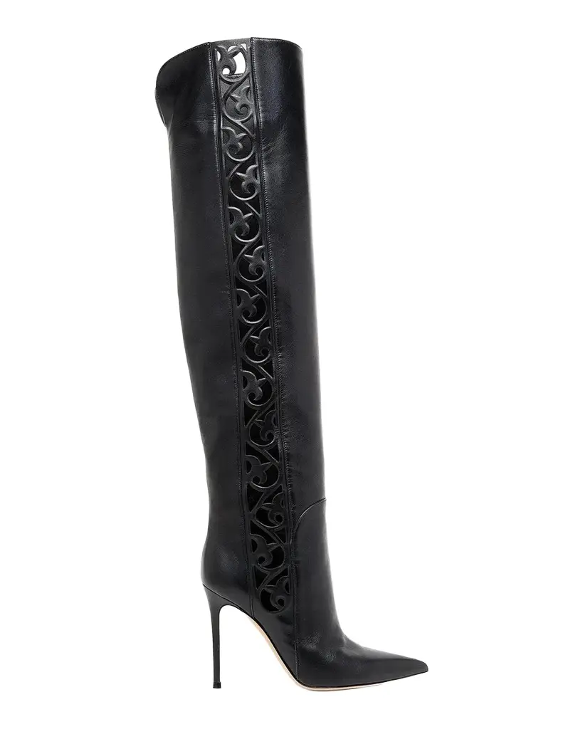 105mm Laser-Cut Leather Over-the-Knee Boots