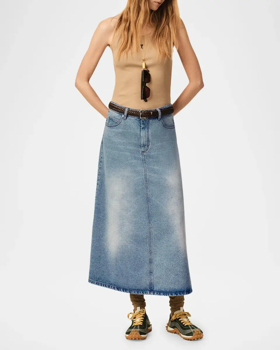 AMI PARIS A-Line Denim Midi Skirt | Thumbnail 2