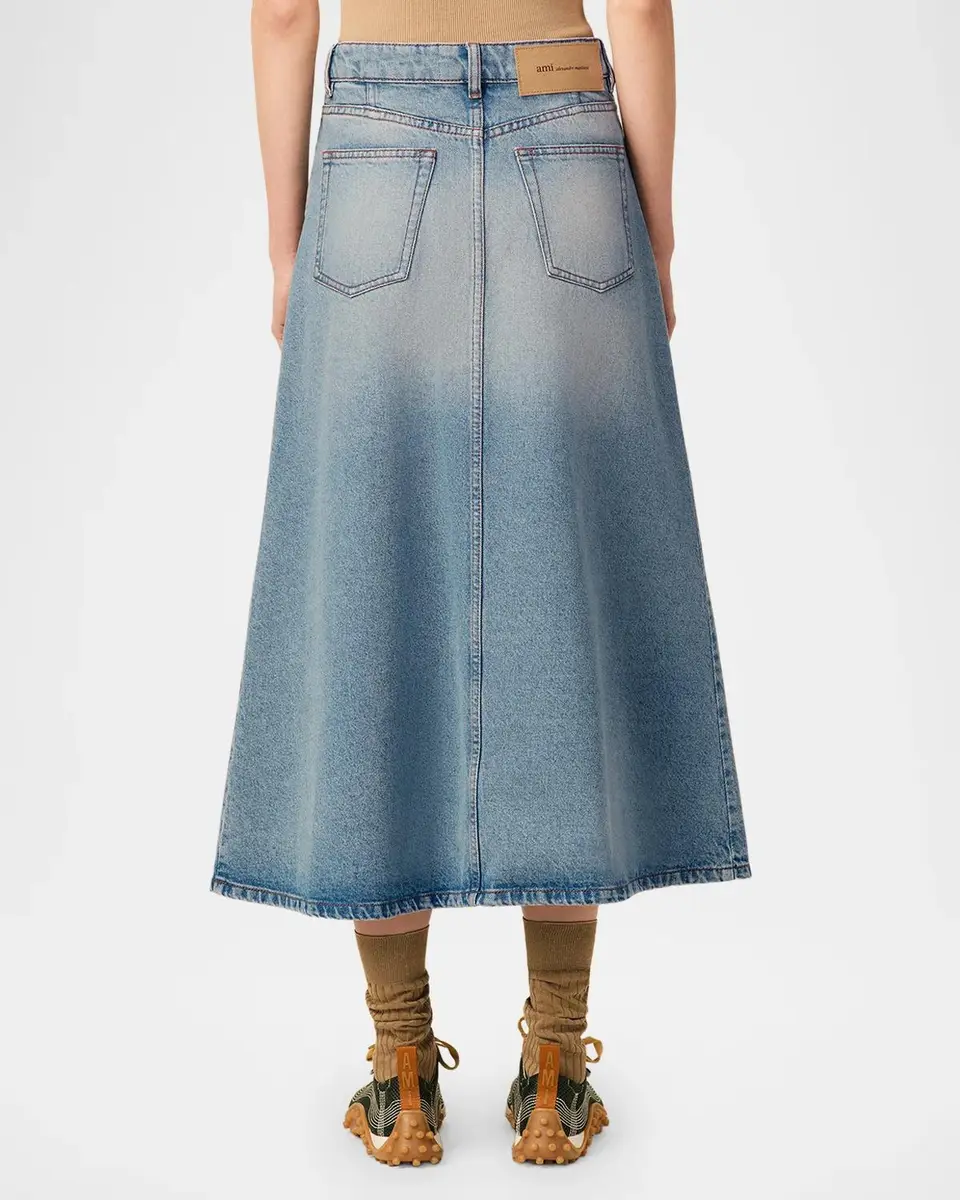AMI PARIS A-Line Denim Midi Skirt | Thumbnail 3