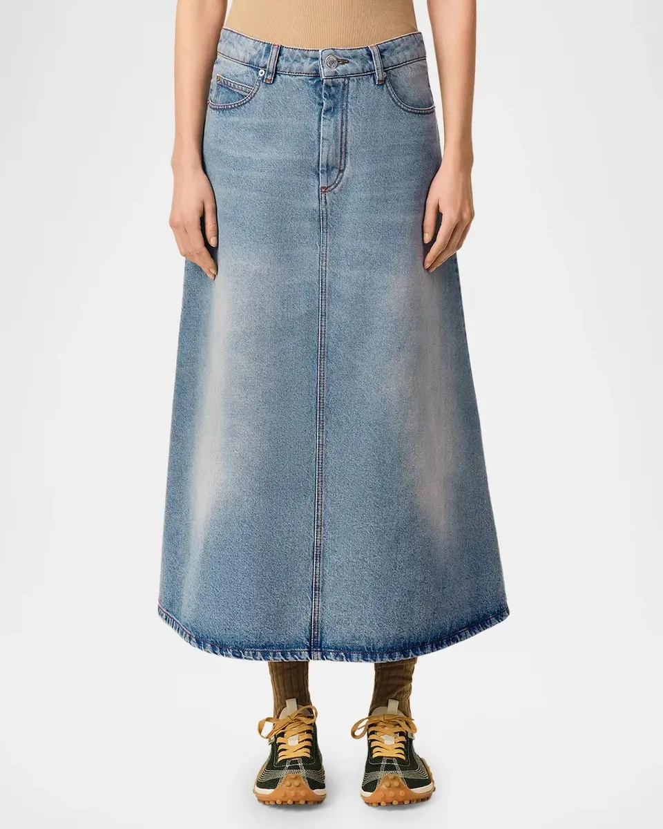 AMI PARIS A-Line Denim Midi Skirt | Thumbnail 4