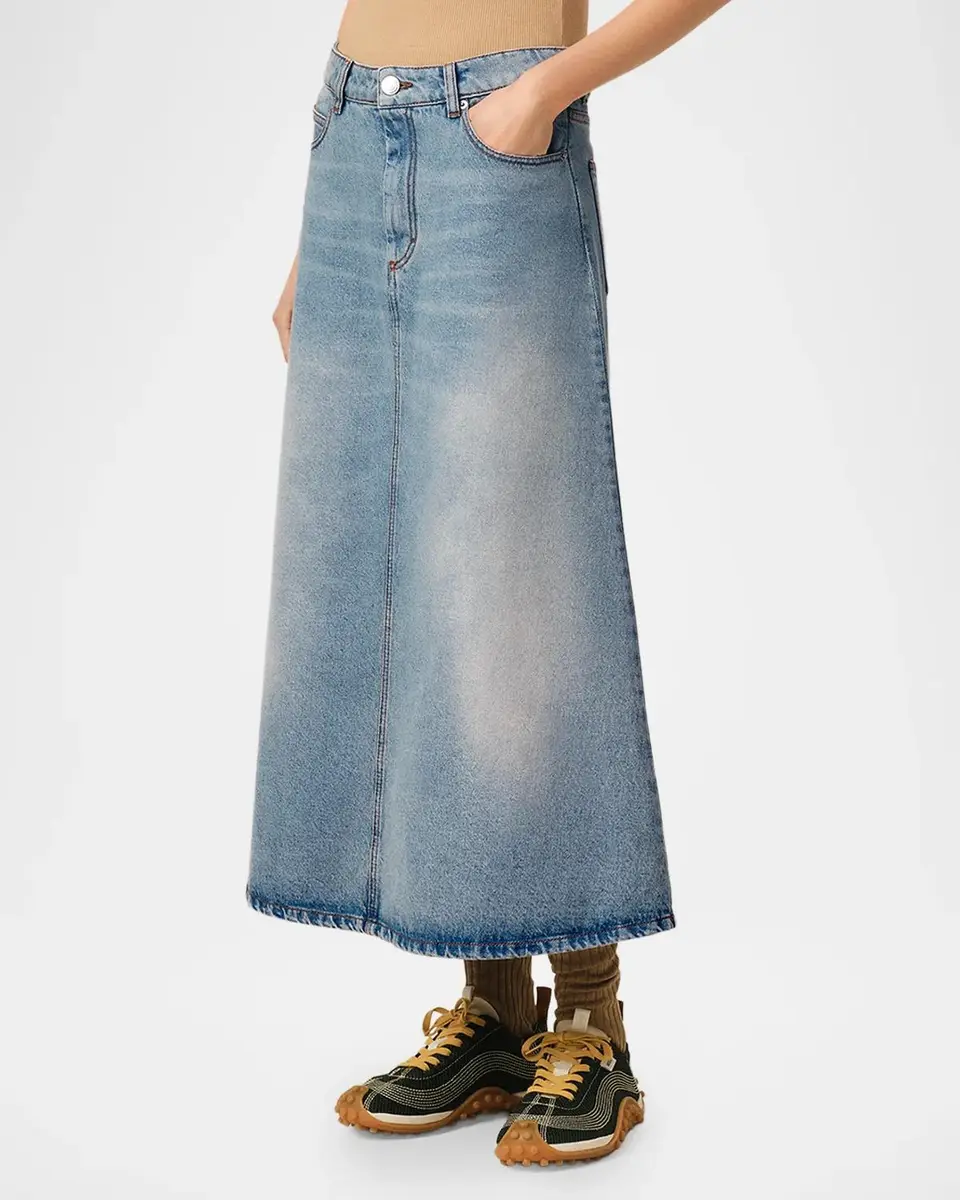 AMI PARIS A-Line Denim Midi Skirt | Thumbnail 6