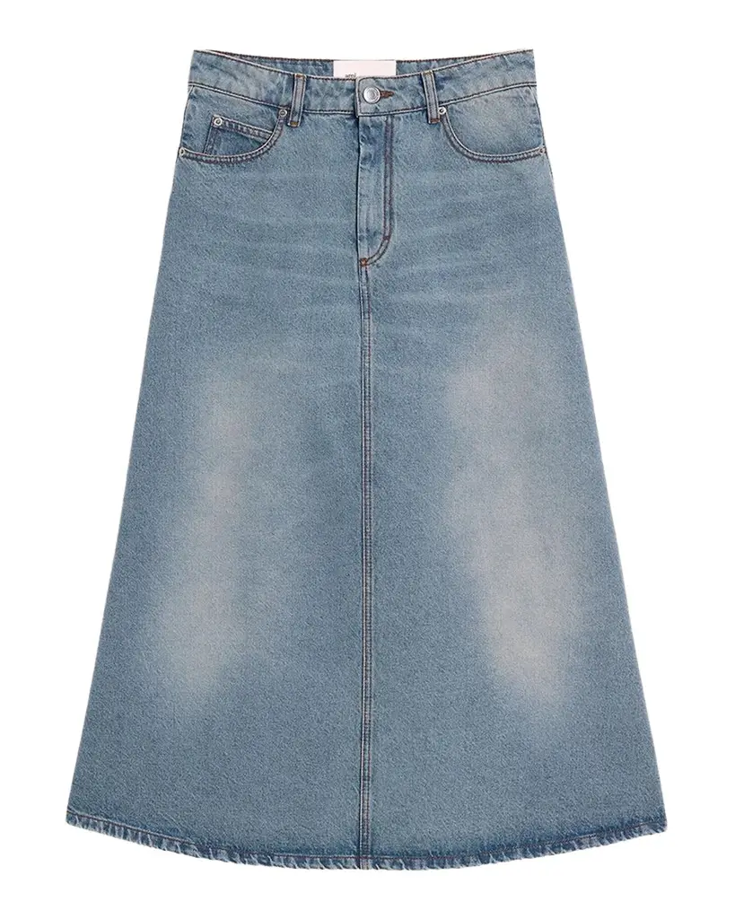 AMI PARIS A-Line Denim Midi Skirt