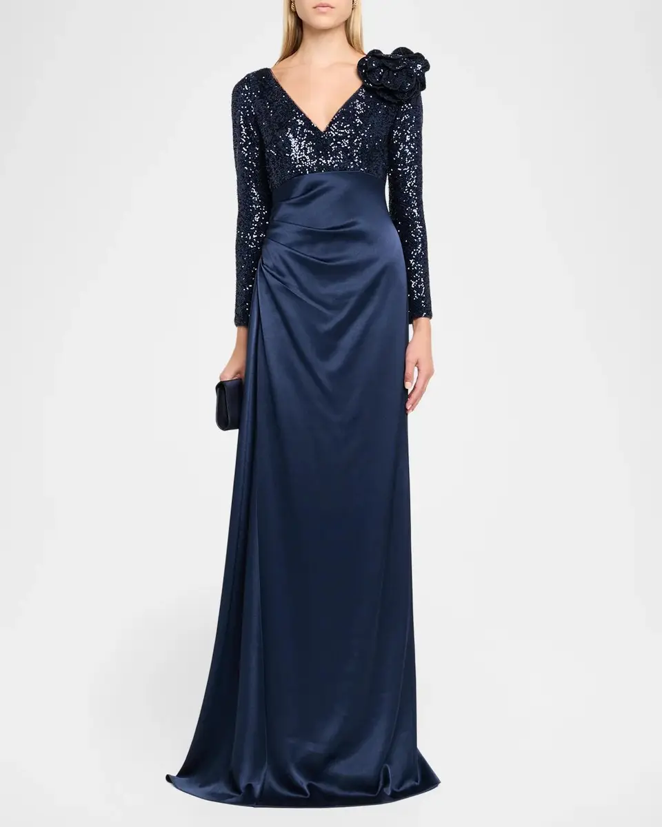 Rickie Freeman for Teri Jon Draped Sequin Satin Gown | Thumbnail 2