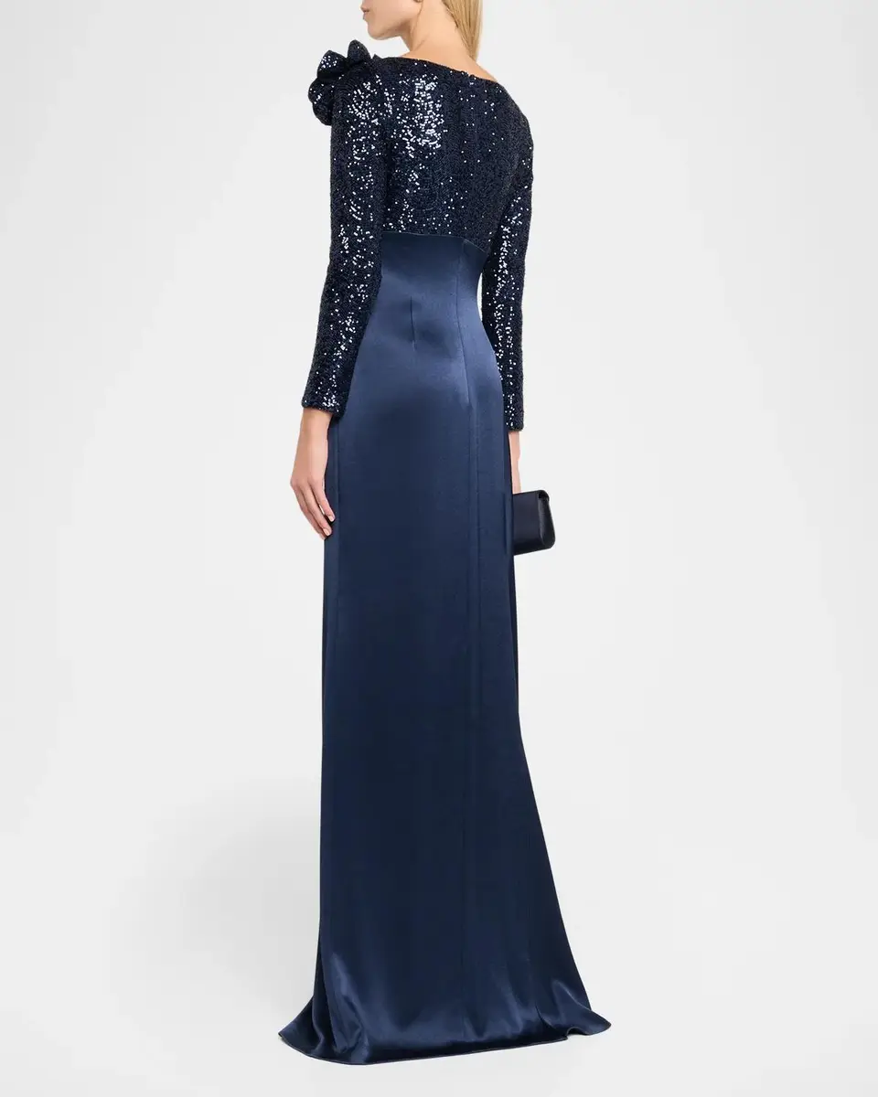 Rickie Freeman for Teri Jon Draped Sequin Satin Gown | Thumbnail 3