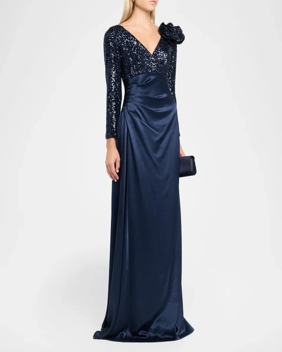 Rickie Freeman for Teri Jon Draped Sequin Satin Gown | Thumbnail 4