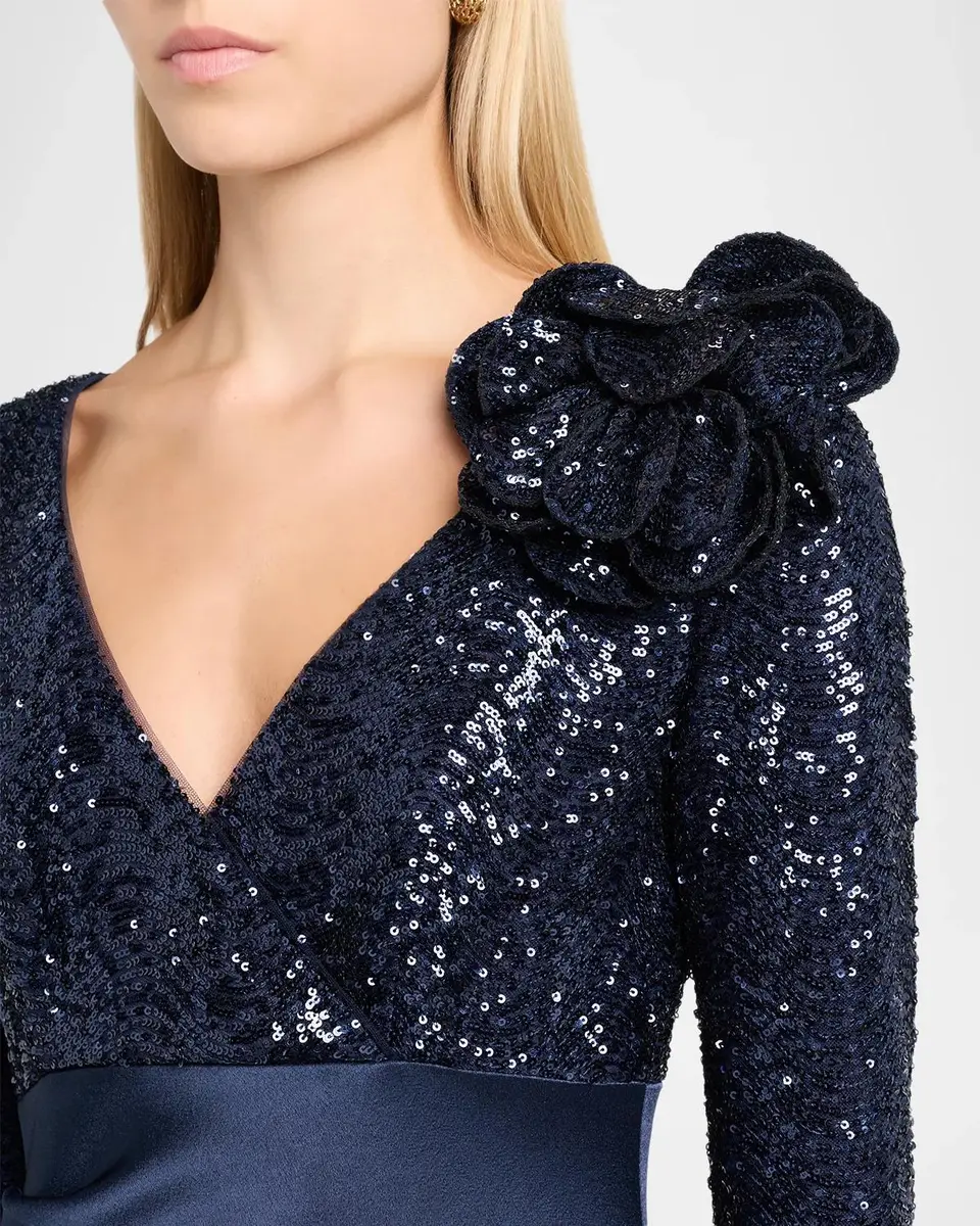 Rickie Freeman for Teri Jon Draped Sequin Satin Gown | Thumbnail 5