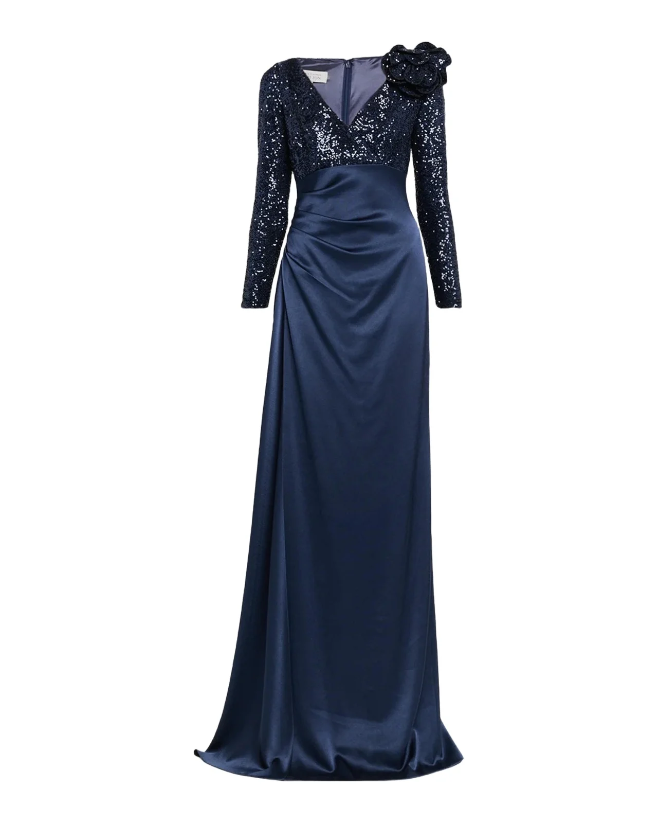 Draped Sequin Satin Gown