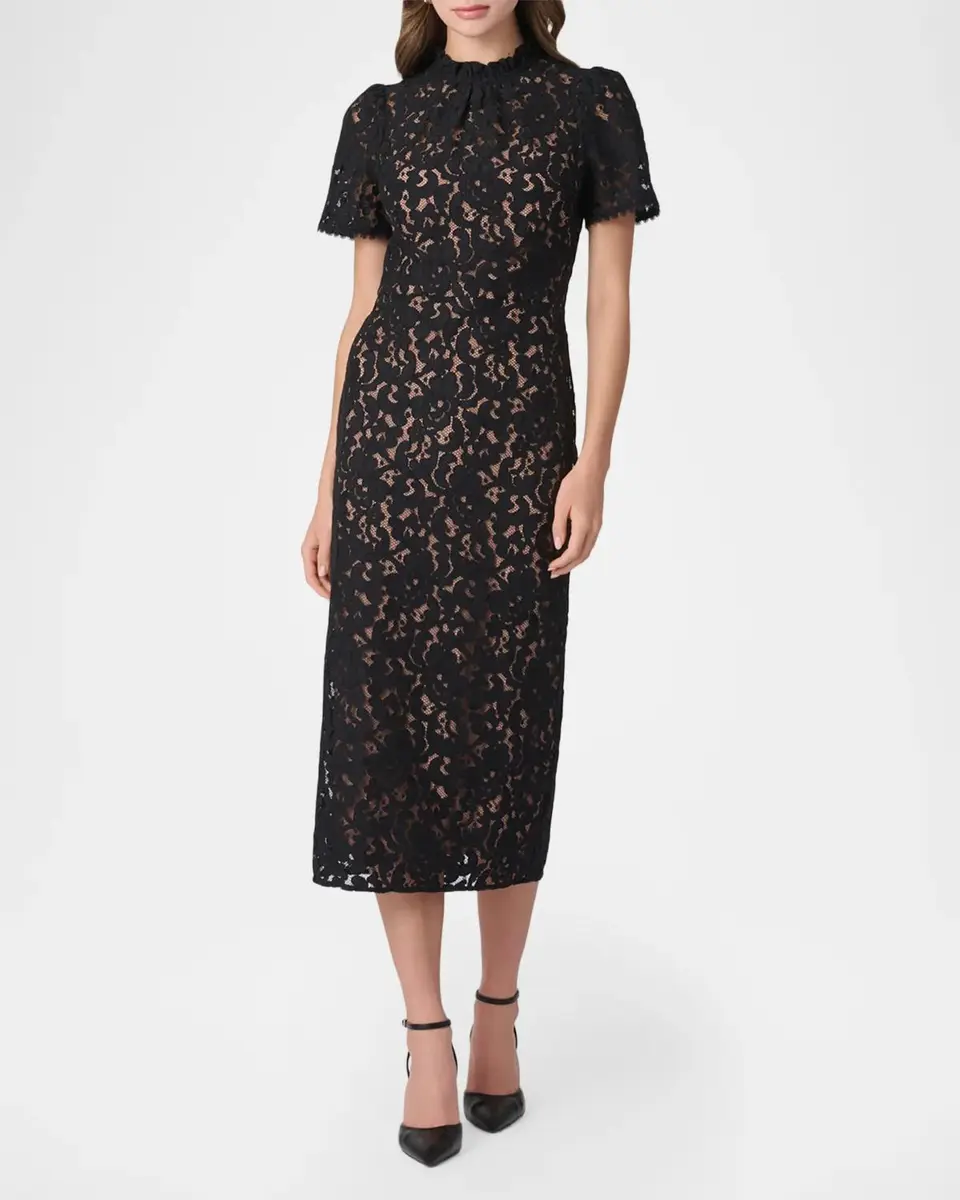 Shoshanna Hudson Corded Lace Column Midi Dress | Thumbnail 3 Shoshanna Hudson Corded Lace Column Midi Dress | Thumbnail 3
