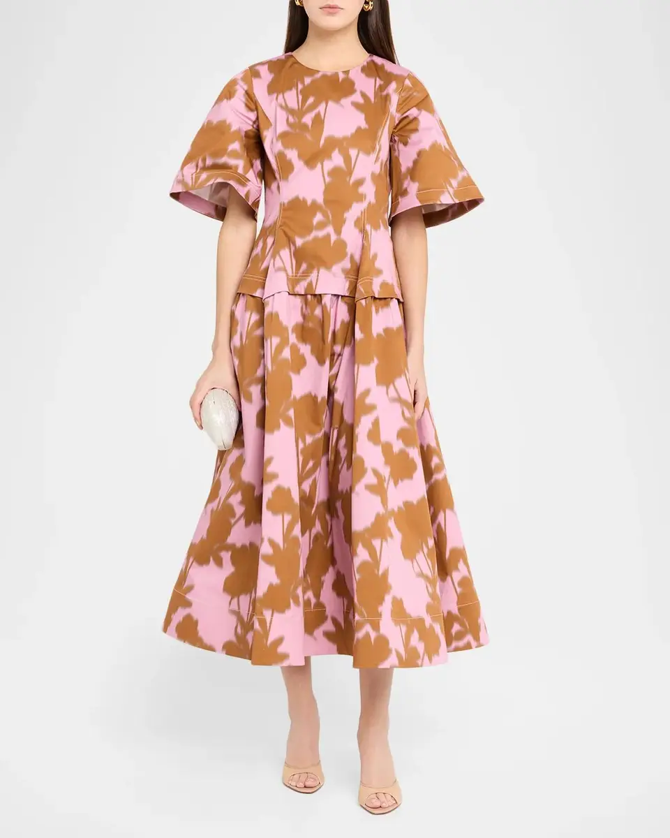 Amir Taghi Jillian Blur-Floral Cotton Short-Sleeve Layered Midi Dress | Thumbnail 2
