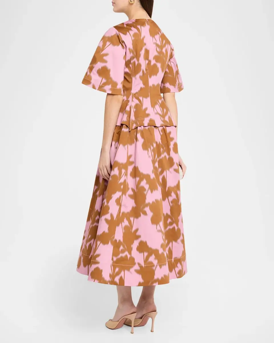 Amir Taghi Jillian Blur-Floral Cotton Short-Sleeve Layered Midi Dress | Thumbnail 3
