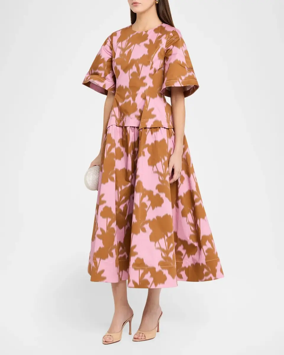 Amir Taghi Jillian Blur-Floral Cotton Short-Sleeve Layered Midi Dress | Thumbnail 4