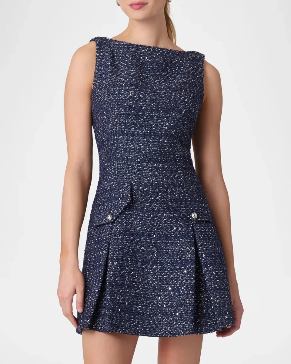 Shoshanna Bradford Pleated Shimmer Tweed Mini Dress | Thumbnail 3