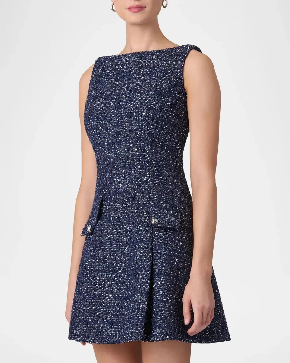 Shoshanna Bradford Pleated Shimmer Tweed Mini Dress | Thumbnail 4