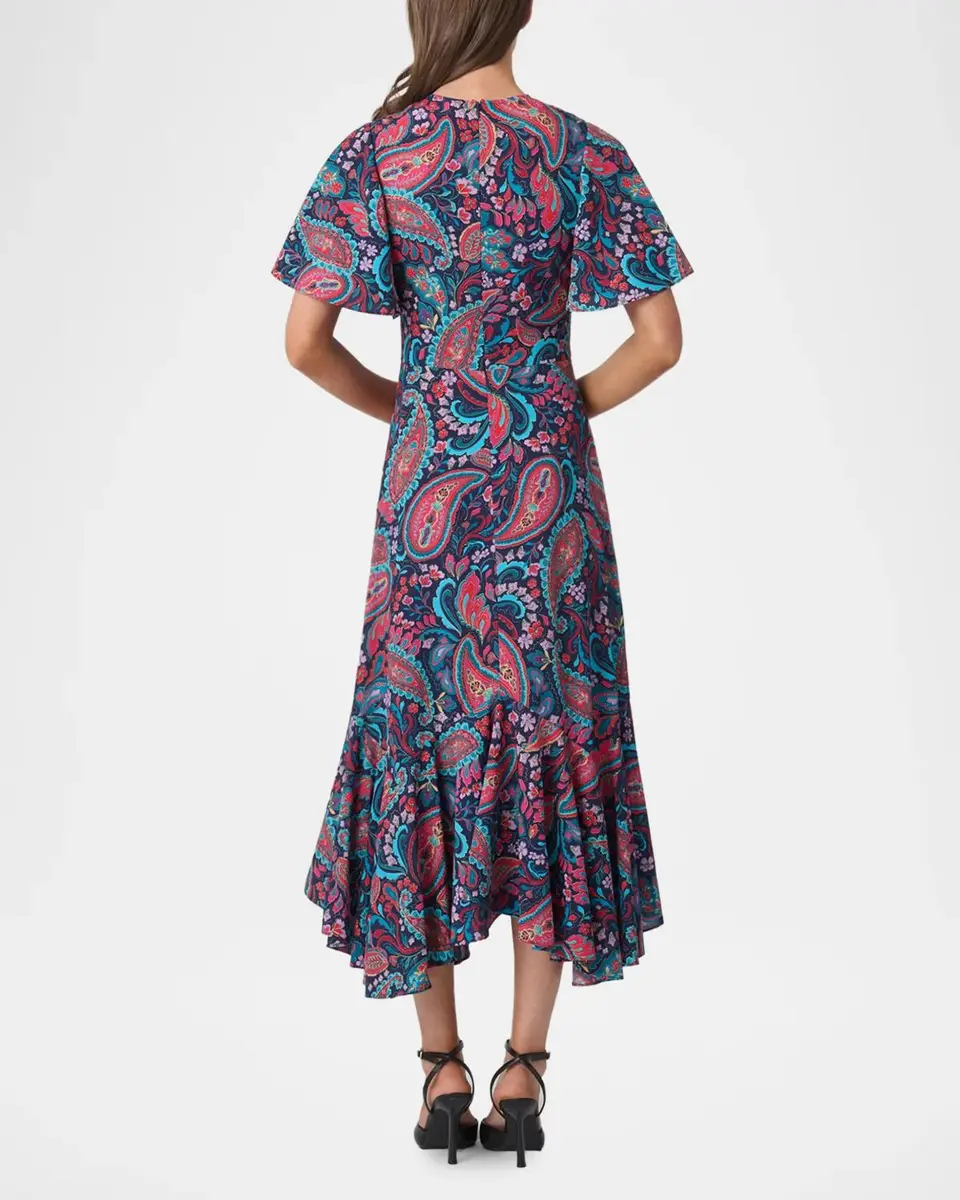 Shoshanna Mallie Flutter-Sleeve Paisley Midi Dress | Thumbnail 2