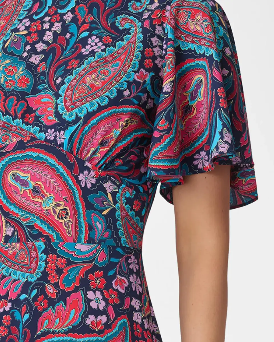 Shoshanna Mallie Flutter-Sleeve Paisley Midi Dress | Thumbnail 4