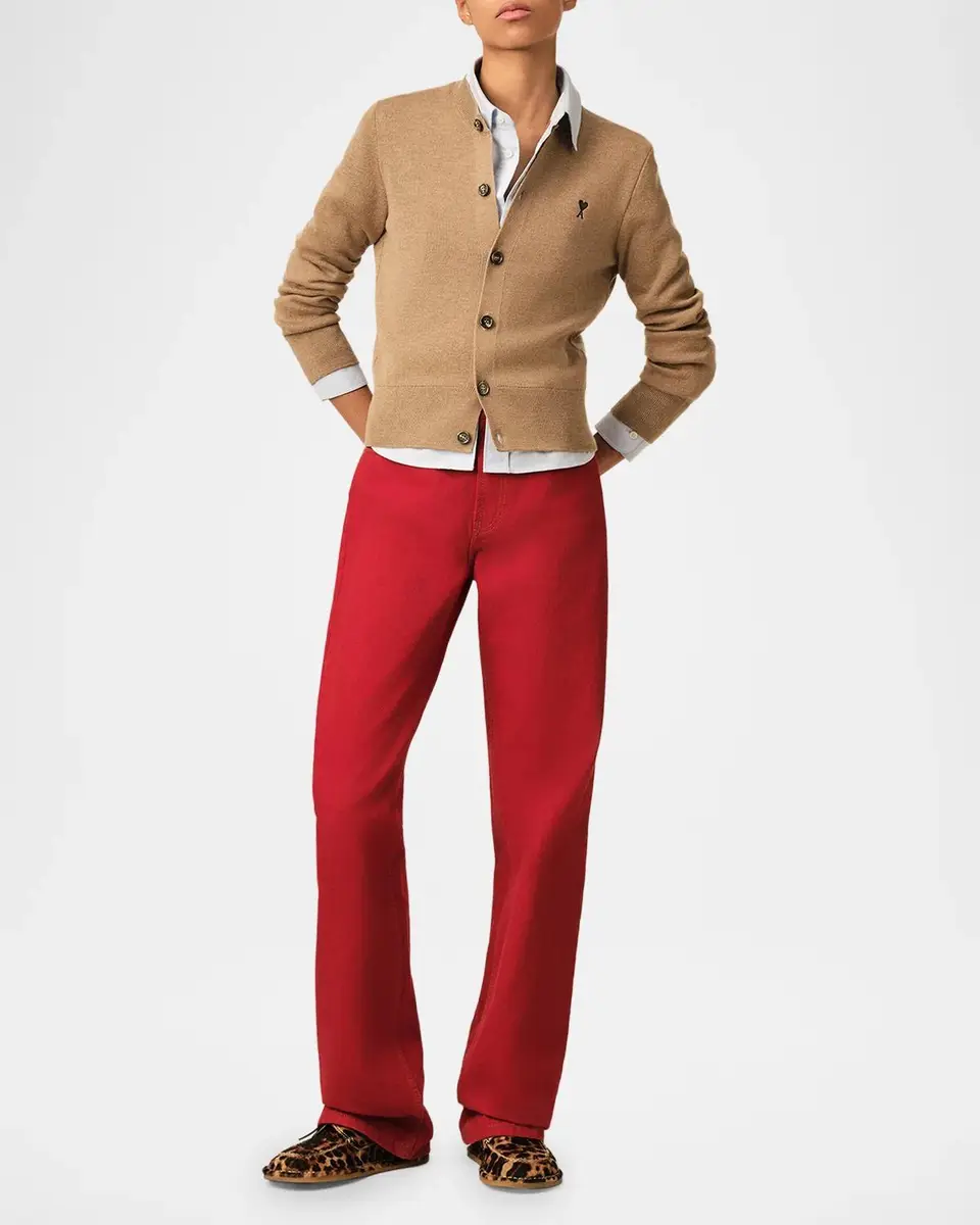 AMI PARIS Ami De Coeur Embroidered Wool Crewneck Cardigan | Thumbnail 2 AMI PARIS Ami De Coeur Embroidered Wool Crewneck Cardigan | Thumbnail 2