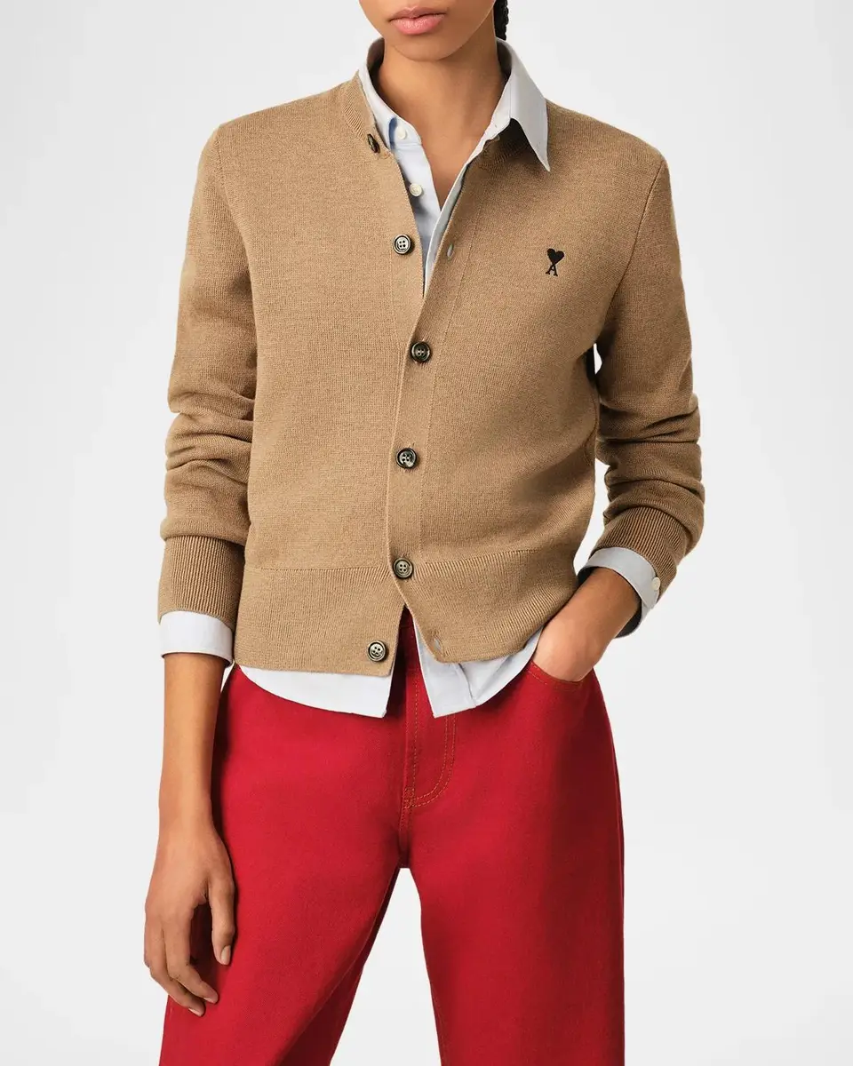 AMI PARIS Ami De Coeur Embroidered Wool Crewneck Cardigan | Thumbnail 4 AMI PARIS Ami De Coeur Embroidered Wool Crewneck Cardigan | Thumbnail 4
