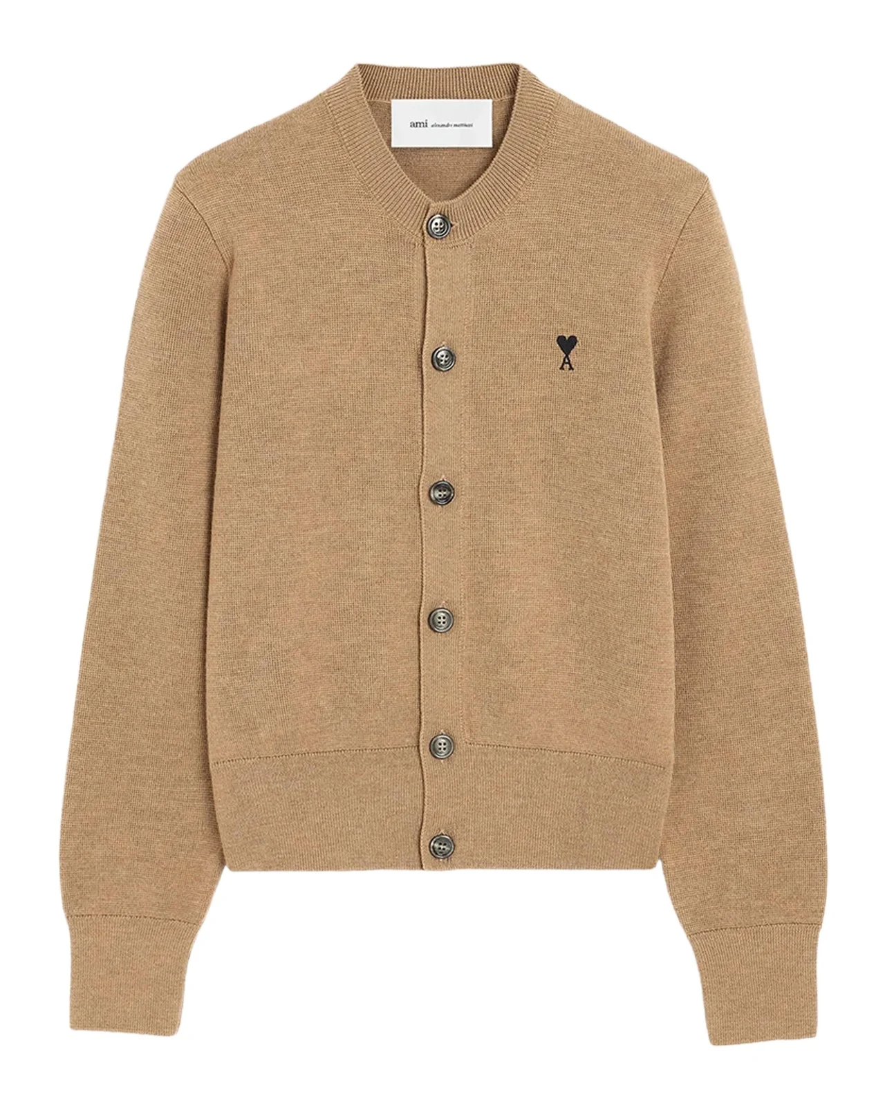 AMI PARIS Ami De Coeur Embroidered Wool Crewneck Cardigan