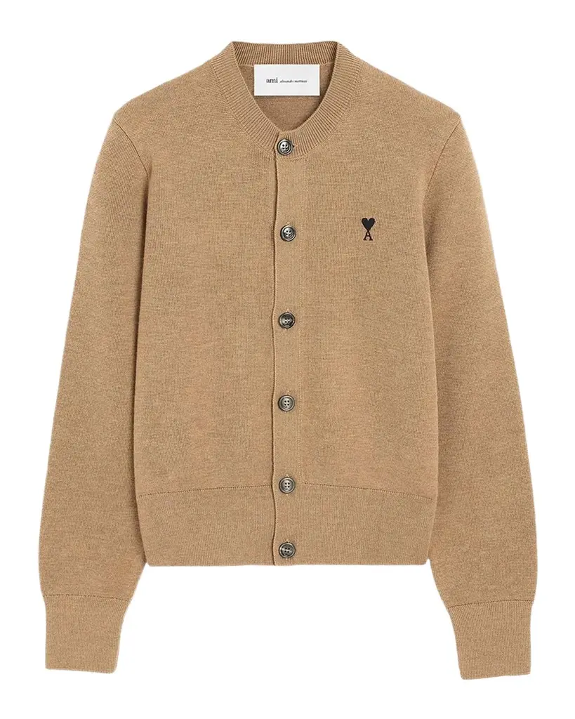 Ami De Coeur Embroidered Wool Crewneck Cardigan