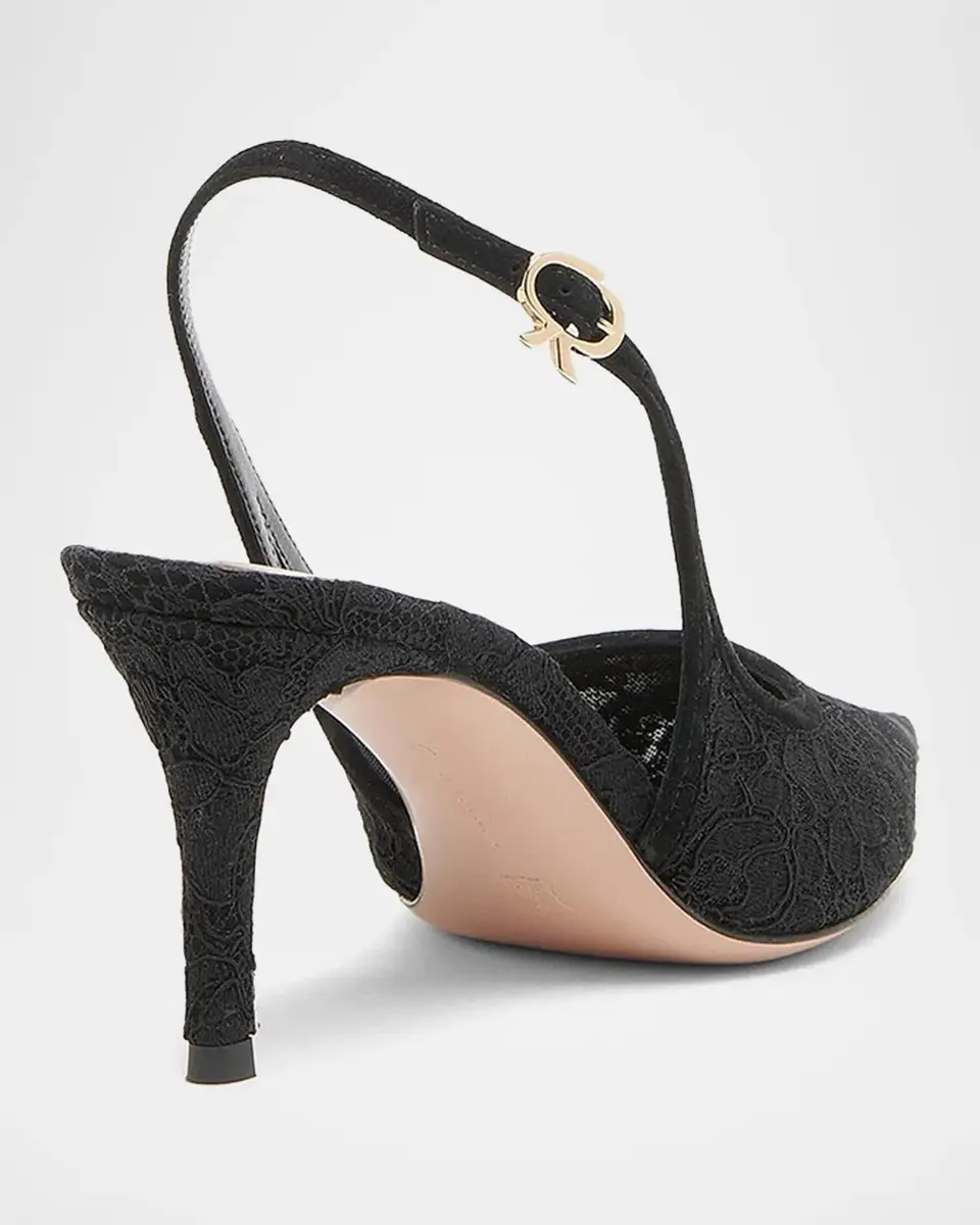 Gianvito Rossi Lyon 70MM Lace & Suede Slingback Pumps | Thumbnail 2 Gianvito Rossi Lyon 70MM Lace & Suede Slingback Pumps | Thumbnail 2
