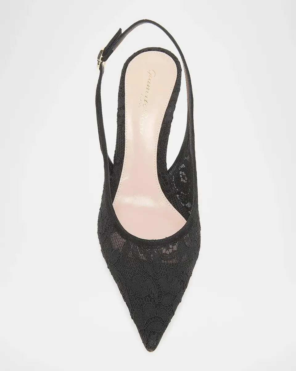 Gianvito Rossi Lyon 70MM Lace & Suede Slingback Pumps | Thumbnail 3 Gianvito Rossi Lyon 70MM Lace & Suede Slingback Pumps | Thumbnail 3