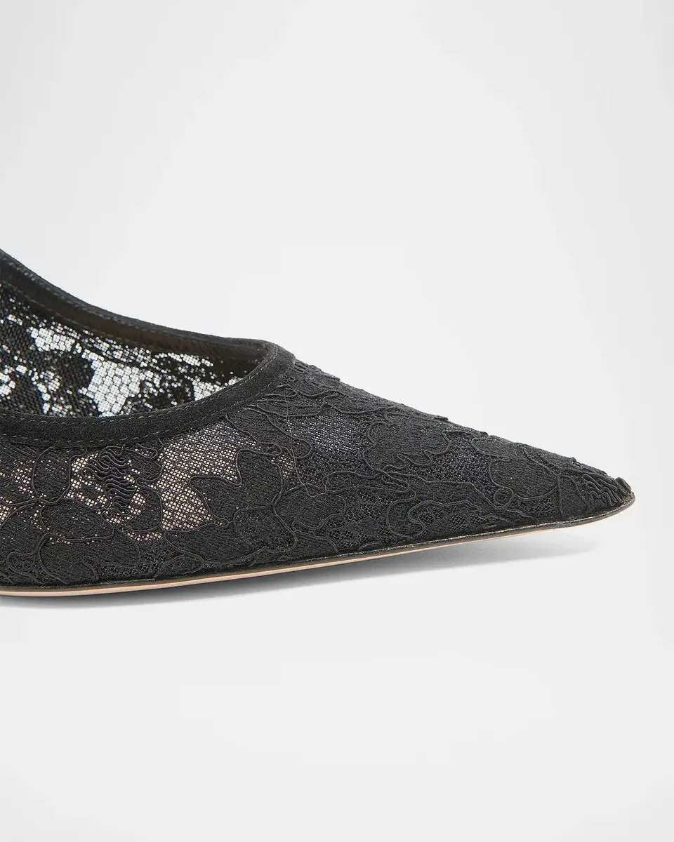 Gianvito Rossi Lyon 70MM Lace & Suede Slingback Pumps | Thumbnail 4 Gianvito Rossi Lyon 70MM Lace & Suede Slingback Pumps | Thumbnail 4
