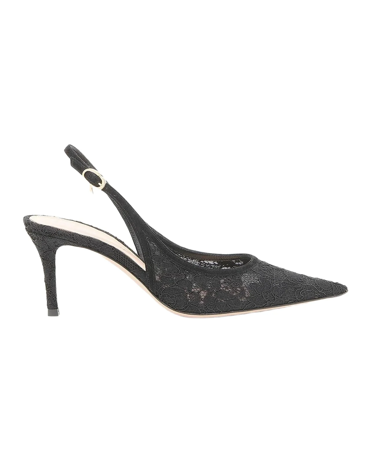 Gianvito Rossi Lyon 70MM Lace & Suede Slingback Pumps