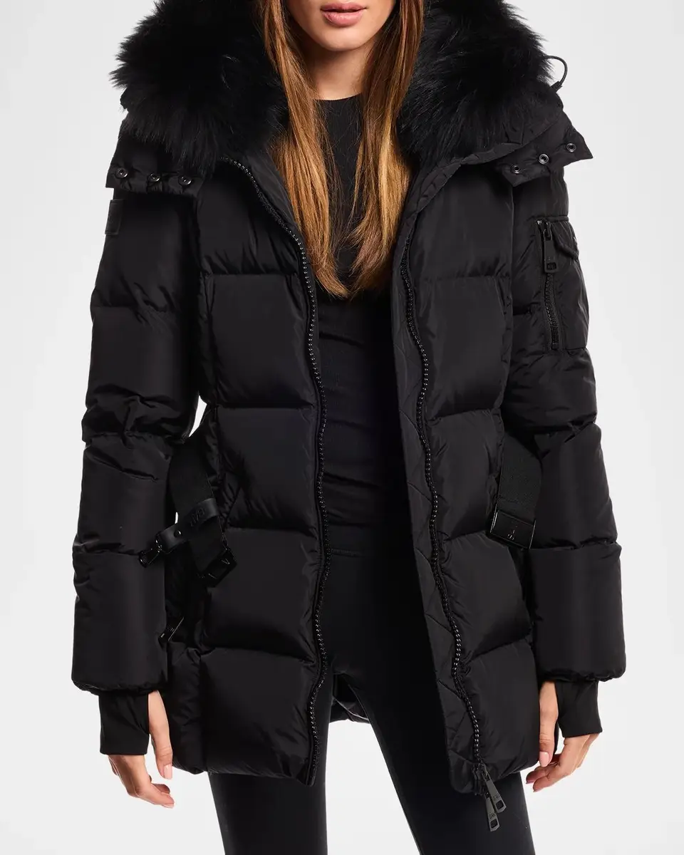 Sam. Luxe Soho Lamb Shearling Collar Belted Down Jacket | Thumbnail 3