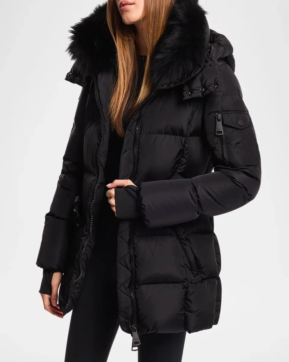 Sam. Luxe Soho Lamb Shearling Collar Belted Down Jacket | Thumbnail 4