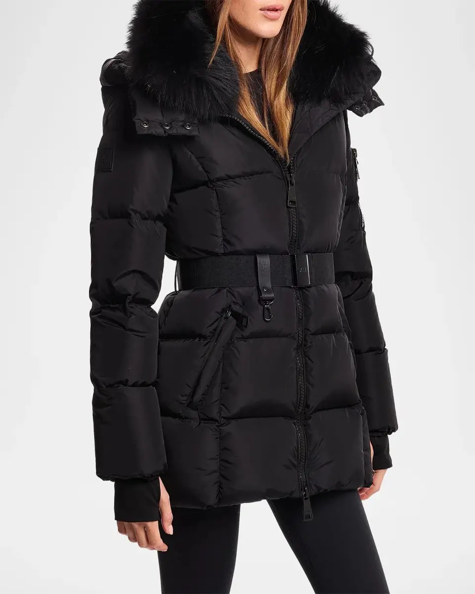 Sam. Luxe Soho Lamb Shearling Collar Belted Down Jacket | Thumbnail 5