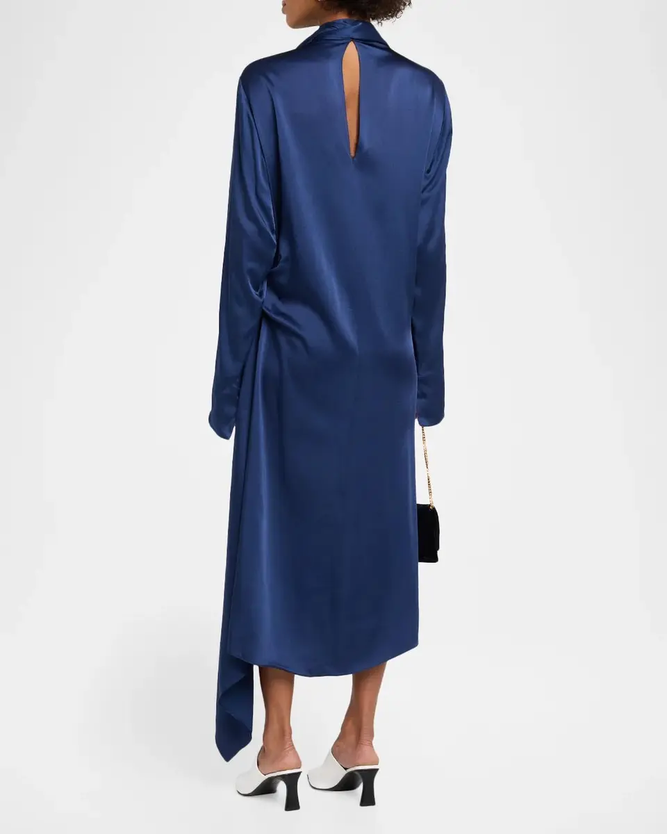 Stella McCartney Scarf-Neck Draped Satin Long-Sleeve Midi Dress | Thumbnail 3