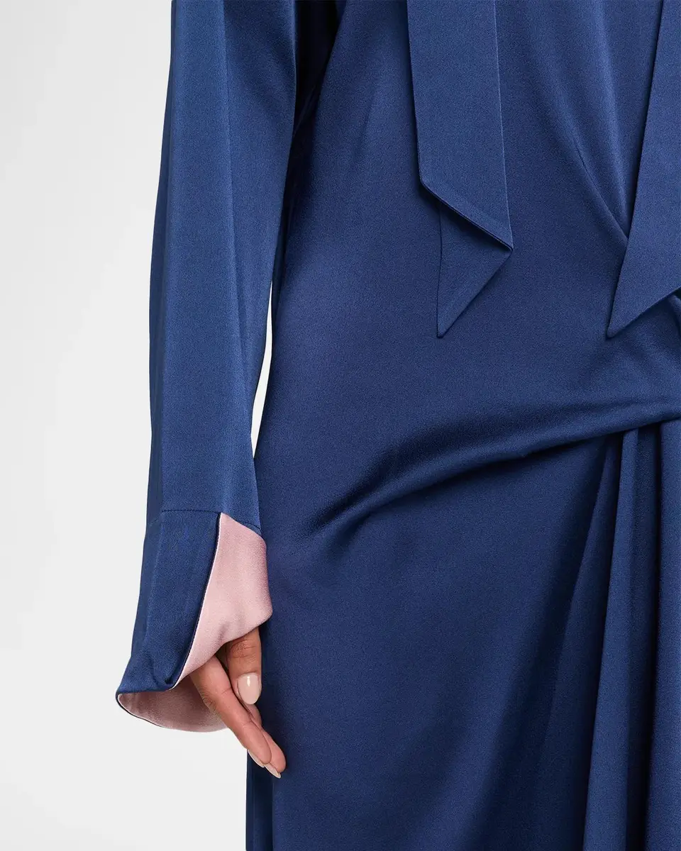 Stella McCartney Scarf-Neck Draped Satin Long-Sleeve Midi Dress | Thumbnail 5