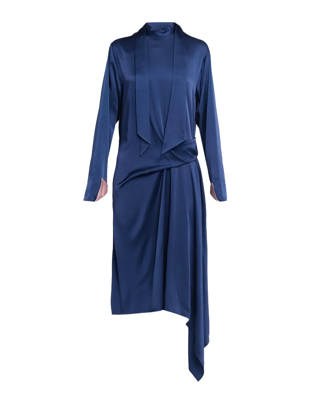 Stella McCartney Scarf-Neck Draped Satin Long-Sleeve Midi Dress