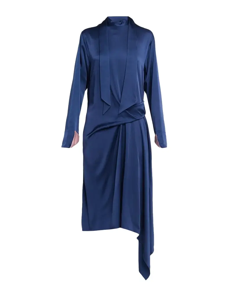 Stella McCartney Scarf-Neck Draped Satin Long-Sleeve Midi Dress
