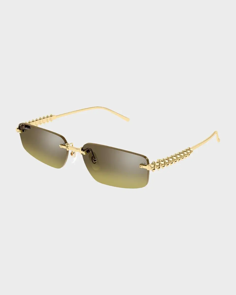 Cartier Men's Studded Metal and Nylon Rectangle Sunglasses | Thumbnail 2 Cartier Men's Studded Metal and Nylon Rectangle Sunglasses | Thumbnail 2