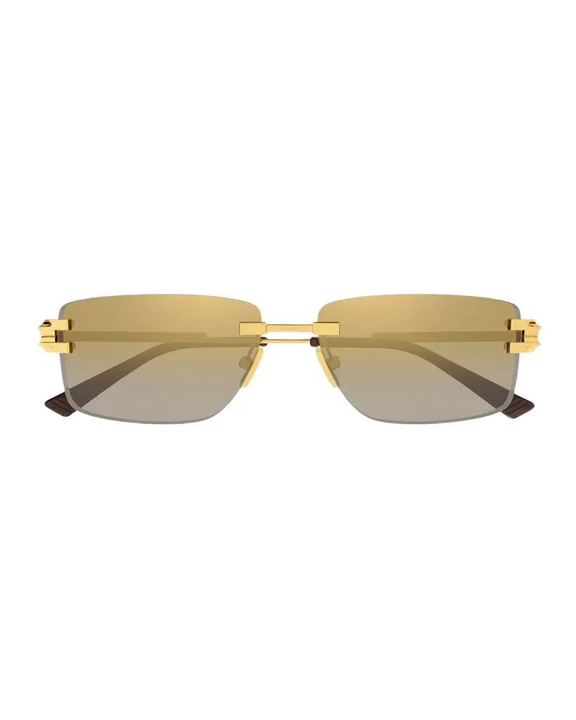 Bottega Veneta Men's BV1511S Step Ribbon Rimless Metal Rectangular Sunglasses