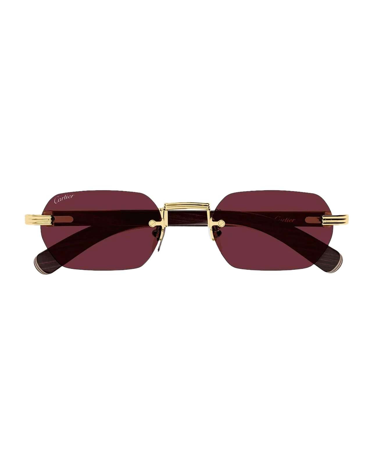 Cartier Première De Ct0362S Metal & Wood Rimless Rectangular Sunglasses