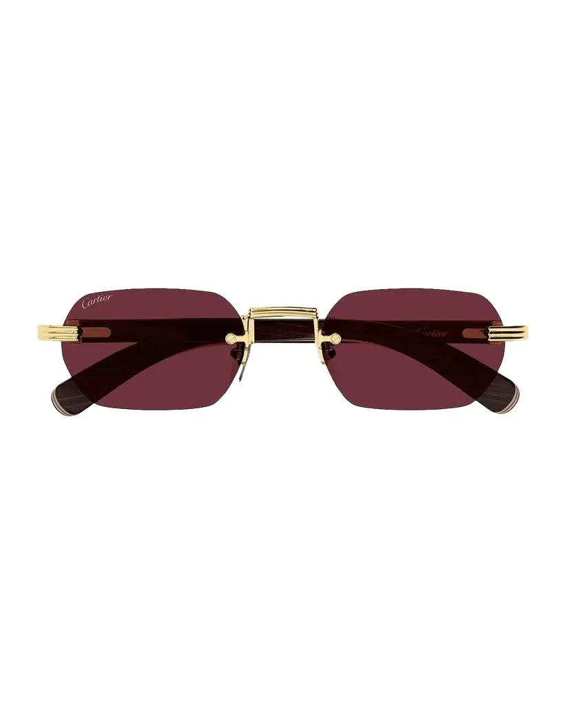 Cartier Première De Ct0362S Metal & Wood Rimless Rectangular Sunglasses