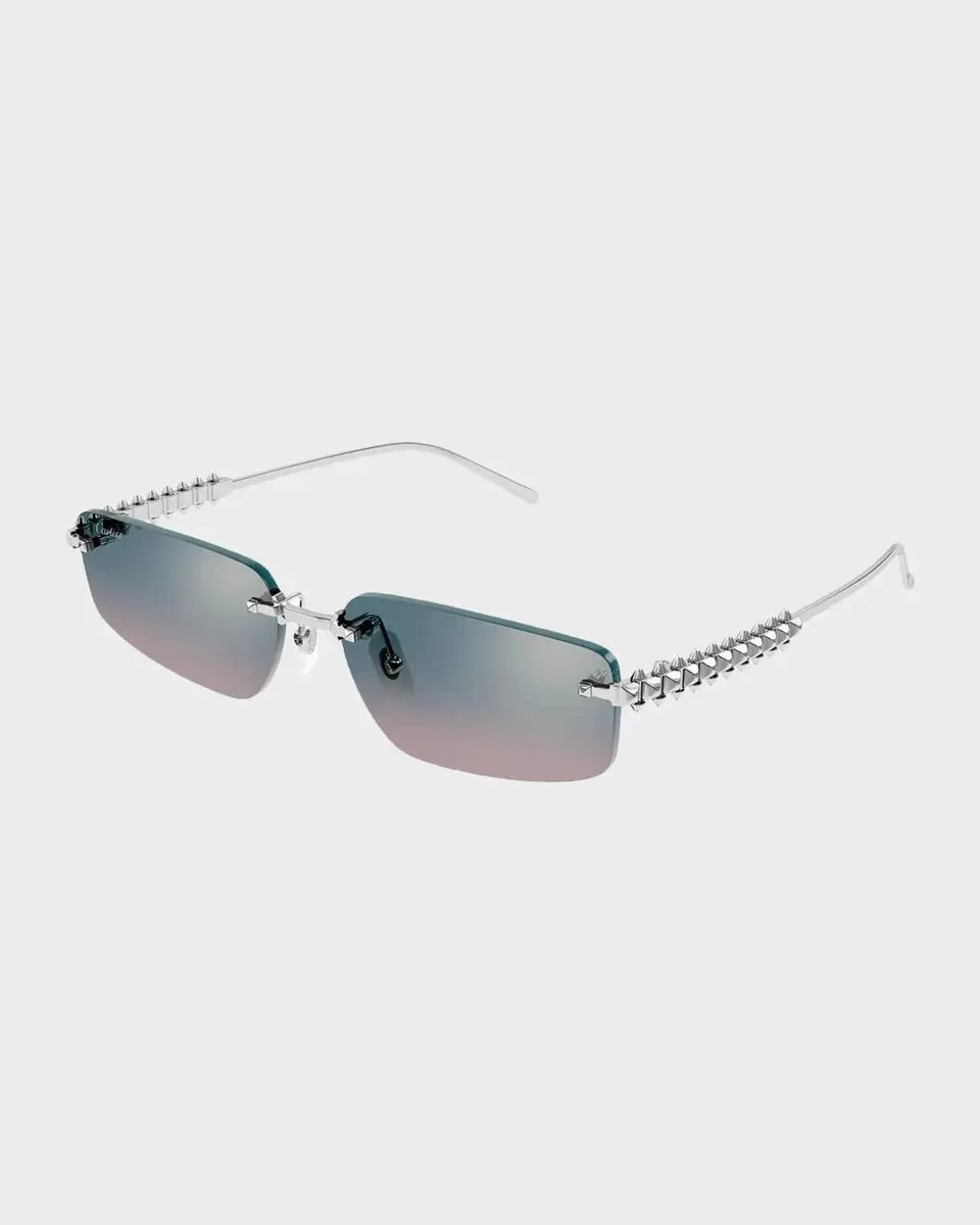 Cartier Men's Studded Titanium and Nylon Rectangle Sunglasses | Thumbnail 2 Cartier Men's Studded Titanium and Nylon Rectangle Sunglasses | Thumbnail 2