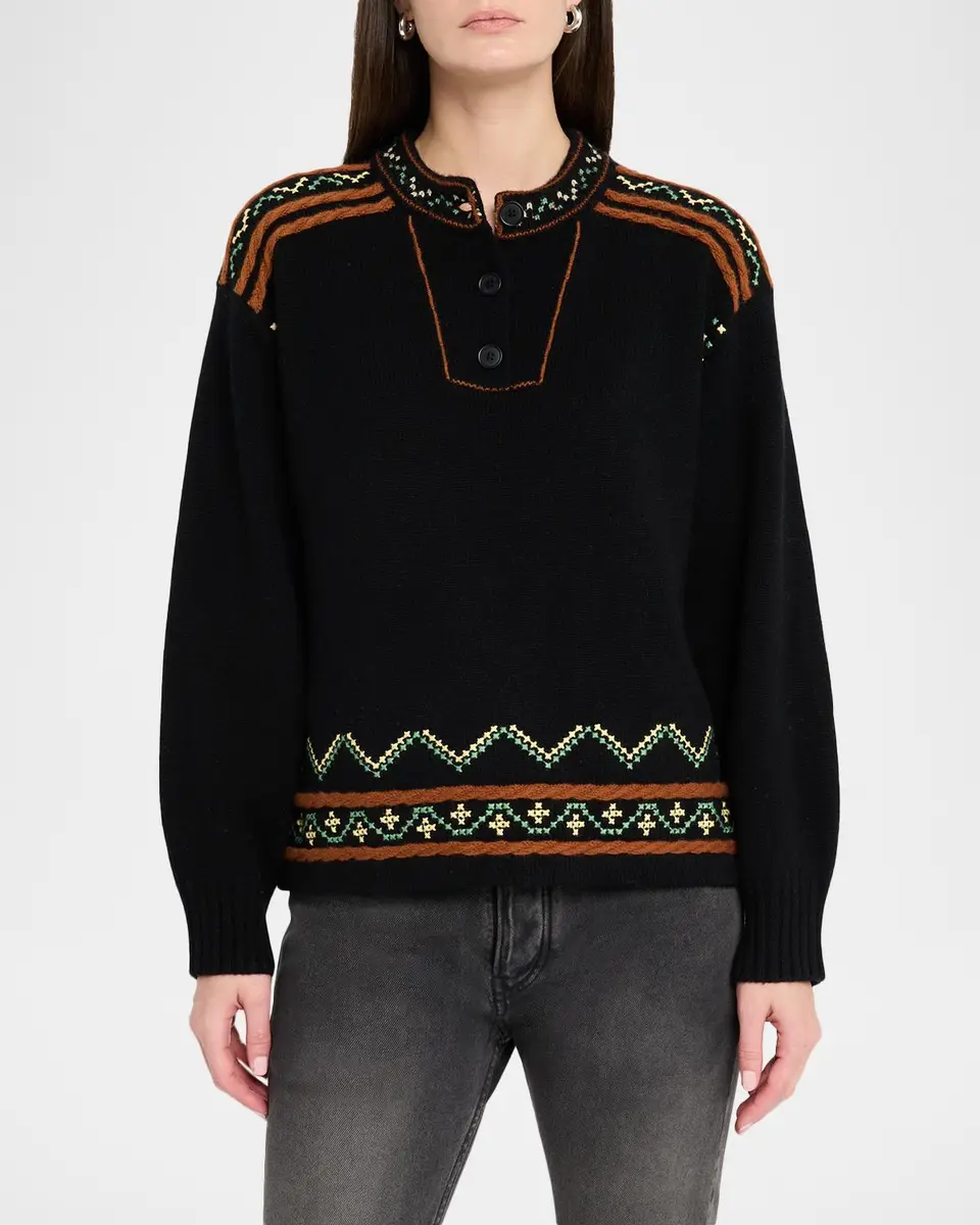 Guest In Residence Fisherman Embroidered Cashmere-Wool Henley Sweater | Thumbnail 4 Guest In Residence Fisherman Embroidered Cashmere-Wool Henley Sweater | Thumbnail 4